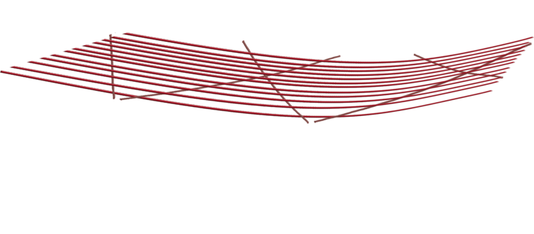 Schéma 3D d'une grille porteuse rouge pour un adhésif