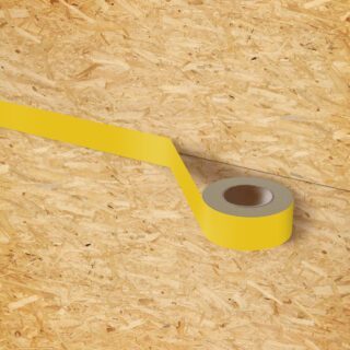 Image 3D d'un adhésif jaune appliqué sur un panneau de bois pour l'isolation